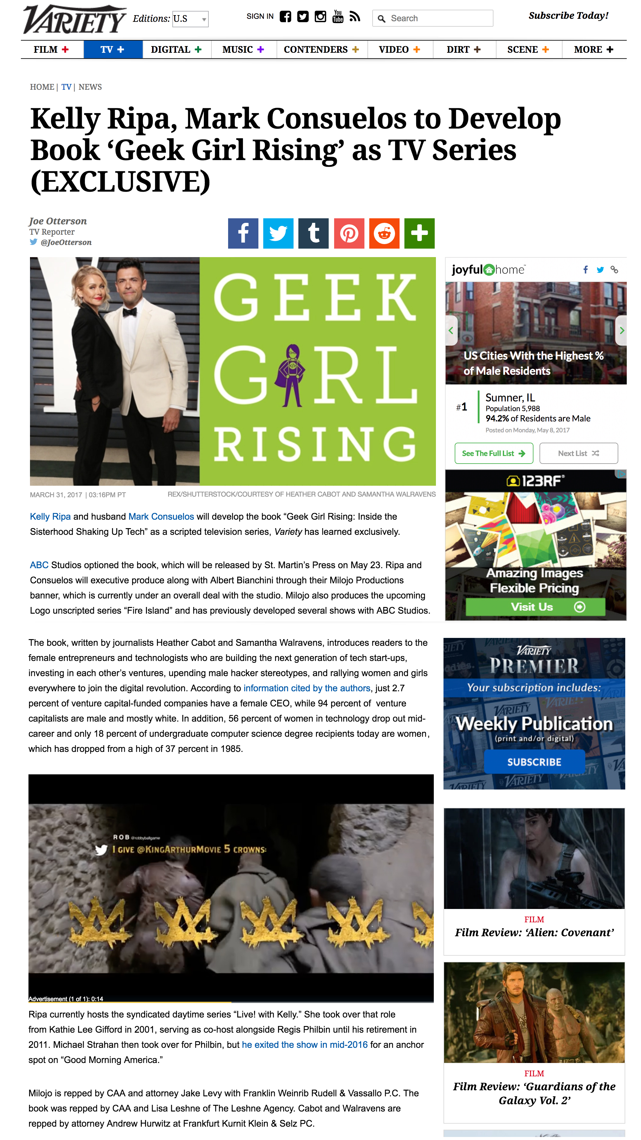 Kelly Ripa, Mark Consuelos to Develop Book ‘Geek Girl Rising’ as TV Series